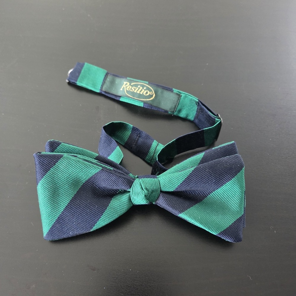 Vintage Resilio Bow Tie Green‎ Blue Striped